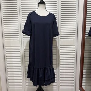 Chico’s Navy Ruffle Hem T-Shirt Dress – Size 3 (XL / 16-18)